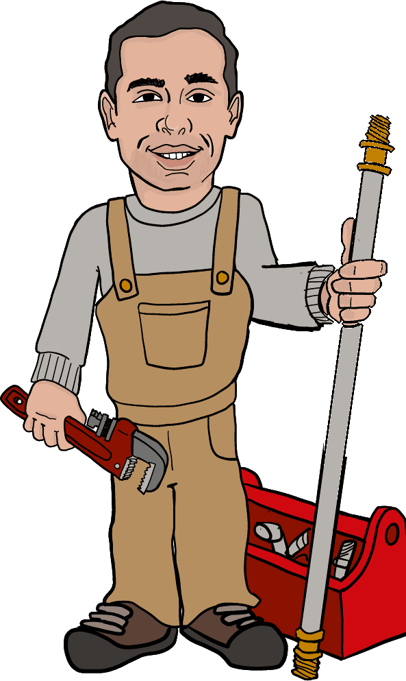 Glen, master plumber and owner of Glen's Plumbing, holding a pipe wrench and a length of pipe